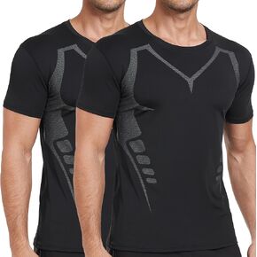2 Pack Men's Compression Shirts, Workout Undershirts Dry Fit Short Sleeve Base Layer Sport Tops, Fit for Gym Training,M Black