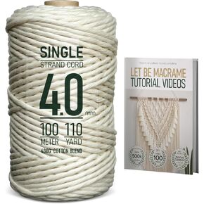 LET BE Macrame Cord 4mm x 110Yards, Easy Tutorial Videos, Premium Twisted Cotton Blend Cord Natural Color for Wall Decor, Wall Hanging Plant and Home Decor (4mm x 100m) in Kuwait