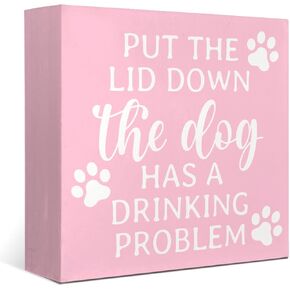 Mtrgdn Bathroom Decor Rustic Black Wooden Box Sign,Bathroom Decor Wall Art,Put The Lid Down The Dog Has A Drinking Problem,Dog Decorations For Home,Dog Room Decor,Bathroom Shelf Decor,Funny Gifts