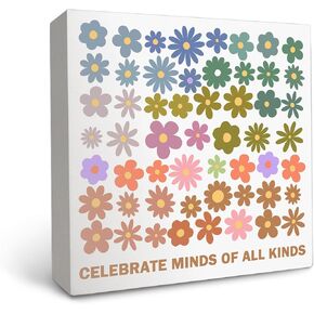 OFlich Celebrate Minds of All Kinds Neurodiversity Wood Box Sign - Autism Awareness Decorations, Mental Health Decor, Special Education Classroom Must Haves, Special Education Teacher Gifts 5x5
