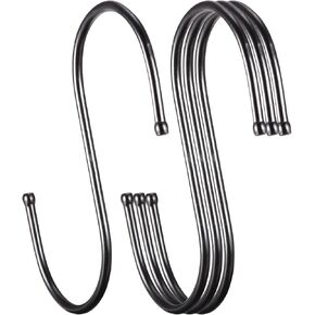 uxcell S Hooks 5 inch Stainless Steel Hanger for Hanging Kitchenware, Bathroom Supplies, Apparel, Black 4Pack