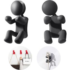 Human shape Silicone Hooks 2Pcs,Multifunction Waterproof Hook for Kitchen,Bathroom for Clip & Hanging Razor,Key,Spatulas,Cable,Creative doll Self-adhesion Wall Hooks,Fun Gifts for best Friend（Gray）