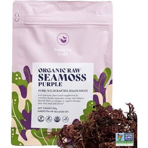Sea Moss Raw Organic Purple for Seamoss Gel by Happy Fox Health - Makes 75oz of Purple Sea Moss Gel Organic - Wildcrafted, Dr. Sebi Approved, Non GMO - / 2.5+ Mos Supply - 100 Gr Pack