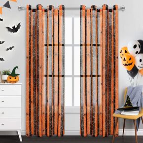 BLEUM CADE Halloween ستائر التعتيم لغرفة المعيشة وغرفة النوم ستارة نافذة شبكة العنكبوت بطول 84 بوصة 2 لوح أسود برتقالي مخطط جروميت ستائر معزولة حراريًا لديكور حفلات الهالوين in Kuwait