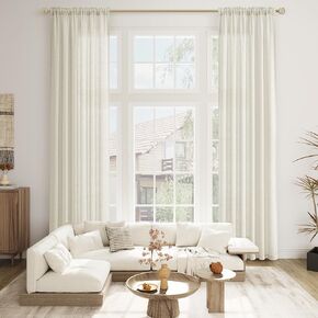 Natural Linen Curtains 216 Inches Long for High Ceiling Living Room Custom Made Rod Pocket Light Filtering Linen Drape Semi Sheer Extra Long Bedroom Curtain 216 Inch Length 1 Panel