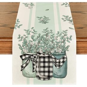 Artoid Mode Buffalo Plaid Eucalyptus Vases Summer Table Runner, Spring Kitchen Dining Table Decoration for Home Party Decor 13x72 Inch