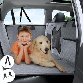 Rengue Back Seat Extender,Dog Car Seat Cover for Back Seat Waterproof with Mesh Window and Storage Pocket Dog Car Hammock with Universal Size for Cars/Trucks/SUV