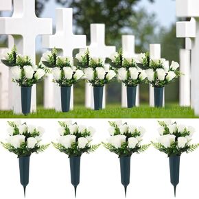 4 Sets Artificial Cemetery Flowers, Memorial Flowers with Long Spikes Vase Artificial Rose for Cemetery Beautiful Arrangements Decoration Memorial Bouquet Artificial Flowers