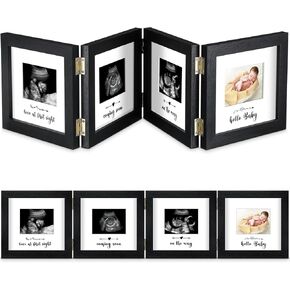 Beeveer Sonogram Picture Frame Quadruple Ultrasound Picture Frame 4 Folding Pregnancy Keepsake Photo Frame for Pregnancy Announcements First Time to Be Dad Mom Gifts Gender Neutral Baby Nursery Décor