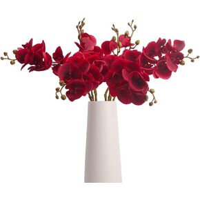 BOMAROLAN Artificial Flowers Faux Butterfly Orchid 4 Pcs Real Touch Double Branch Silk Flowers for Wedding Home Office Party Hotel Yard Decoration Restaurant Patio Festive Furnishing (Red)