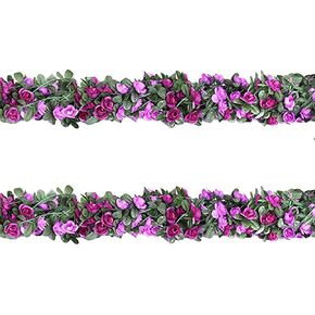 Lannu 2 Pack 8.2 FT Artificial Rose Vine Flowers Fake Garland Ivy Flowers Silk Hanging Garland Plants for Home Wedding Party Decorations (Purple)