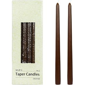 12-Piece Taper Candles, 12-Inch, Brown