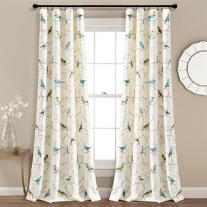 Lush Decor Botanical Bird and Flower Light Filtering Window Curtain Panel Pair, 84" L x 52" W, Multi
