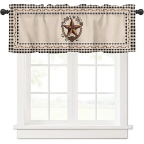 Window Curtain Kitchen Valance for Living Room Western Texas Star and Primitive Berries Country Wooden Plank Rod Pocket Curtain Valance 1 Panel 54" x 18"
