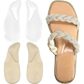 Arch Support Shoe Inserts for Plantar Fasciitis Relief, MHBH Self-Adhesive Arch Pads Heel Cushion for Flat Feet, Heel Pain, Gel Arch Insoles for Men and Women 2 Pairs (Transparent & Beige, Small)