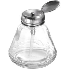 HARFINGTON 6Oz / 180ML Glass Pump Dispenser Bottle Liquid Pumping Press Push Down Alcohol Container with Metal Flip Cover for Makeup Remover