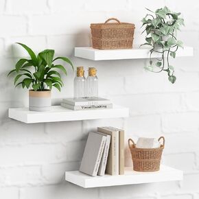 Forbena White Floating Shelves for Wall Decor, 24 Inches Long Wall Shelves for Bedroom Storage, Large Deep Wall Mounted Shelves for Bathroom, Laundry Living Room Book, Kitchen, Closet, Set of 3