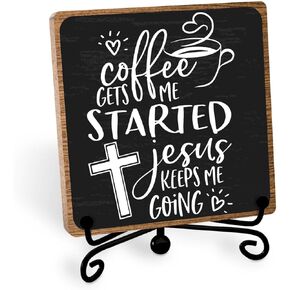 Coffee Lover Gifts for Women Men, Coffee Bar Desk Sign, Christian Table Decorations Supplies, Rustic Coffee Shelf Cubicles Accessories for Coffee Bar
