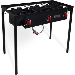 Gas One Outdoor Triple High pressure Burner with Stand Stove Propane Gas Cooker With Adjustable High Pressure Regulator and Hose, Black (B-6565)