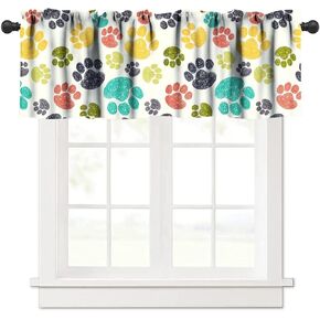 Pet Paw Print Valance Rod Pocket Window Curtain Pet Paw Pattern Print Curtain Animal Footprint Theme Decor Valance for Kitchen Bedroom Living Room Dining Room 1 Panel 54x18in