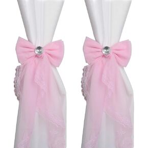MY MIRONEY 2PCS Bowknot Curtain Tiebacks Pink Curtain Strap Holdbacks Decorative Curtain Rope Drapery Clip
