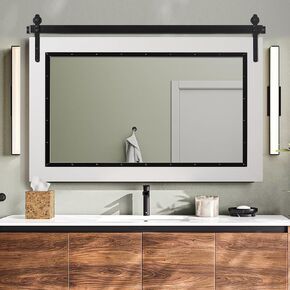 YOSHOOT Farmhouse Barn Door Mirror, 40"x26" Rustic Bathroom Mirror, Wood Frame Wall Mirror, Wooden Mirror for Living Room Bedroom Entryway Wall Décor, Horizontal Hanging ONLY