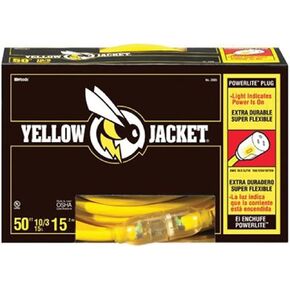 Yellow Jacket Extra Heavy Duty Extension Cord, 50Ft, 10 Gauge, 3 Conductor, Lighted End, STJW, Yellow, 2805