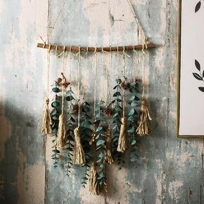 Artificial Eucalyptus Wall Decor Fake Greenery Leaves Stems Wall Hanging Plants 16.5 inch Wooden Stick Boho Rustic Farmhouse Decor for Bedroom Kitchen Dining Room Bathroom Wedding Nursery Office