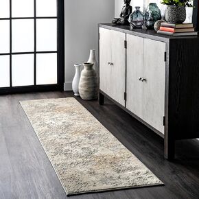 nuLOOM Chastin Modern Abstract Area Rug - 2x12 Runner Rug Modern/Contemporary Beige/Grey Rugs for Living Room Bedroom Dining Room Entryway Hallway Kitchen