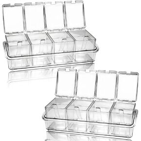 2 Set Clear Seasoning Box, Plastic Storage Container, Condiment Jars with Lids and Spoon for Spice, Salt and Sugar
