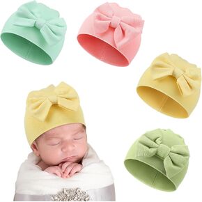 Cuffbow 4 Pcs Preemie Hats Bow Preemie Cap Warm Premature Baby Hat Cotton Preemie Beanie Hat for Preemie Girls Boys Newborn 3-7 lbs