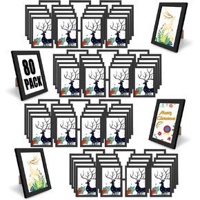 مجموعة مكونة من 80 إطار صور كبير الحجم مع حصيرة للتثبيت على الحائط، إطارات صور بسيطة، إطارات صور متعددة للحائط أو سطح الطاولة، مقاس 4×6 أسود in Kuwait