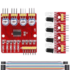 Infrared IR Line Track Follower Sensor Module Obstacle Avoidance PCB Sensor Module 4-Channel with Dupont Cable for Smart Car