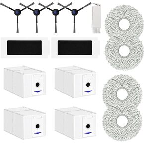 15 Pack Replacement Accessories for Ecovacs Deebot T30 Omni, T30 PRO Omni, T30s, for Yeedi M12 Pro+ Vacuum, 4 Side Brush, 2 Hepa Filter, 4 Mop Cloth, 4 Dust Bag, 1 Cleaning Brush