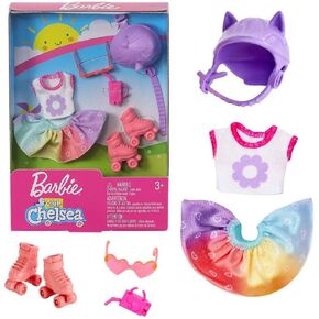 Barbie Rollerskating Set With Skates, helmet, sunglasses, shirt, skirt, drink box For 3+ years | for Chelsea Mattel FXN69
