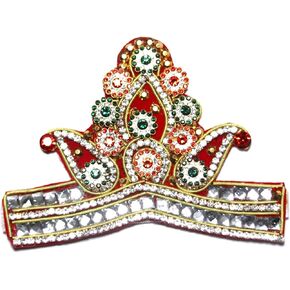 ASHIRWAD 5-inch Lord Krishna Mukut, Multicolour Gem Stones Thakurji Decorative Crown for Idols, Statue, Figurine for Janmashtami, Gokulashtami Ganpati Devi Kids (Mukut-1)