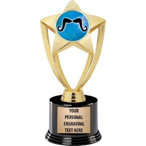 Crown Awards Mustache Trophies with Custom Engraving, 7.25" Personalized Mustache Trophy On Deluxe Round Base Prime