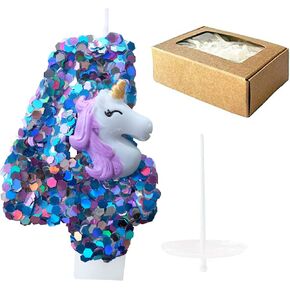 Birthday Candles Unicorn Number 6 Candles Purple Candles Birthday Cake Candles Baby Girl Boy Birthday Unicorn Theme Party Anniversary Party Cake Topper Decoration(Number 6)