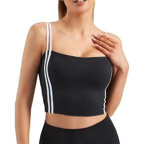 Move With You Womens Padded Sports Bra Spaghetti Strap Tank Tops Longline Workout Bulit in Bra Tank
