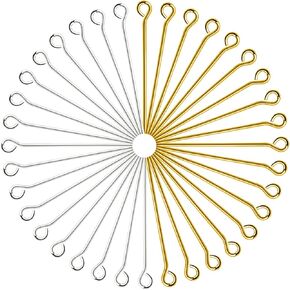 TOAOB 200pcs 24mm Eye Pins for Jewelry Making Mixed Colors Head Pins 21 Gauge Brass Wire Open Head Pins Findings for DIY Crafts Necklaces Bracelets Earrings