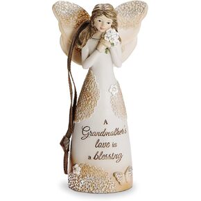 Pavilion Gift Company 19111 Grandmother Angel Figurine with Ribbon for Hanging, 4-1/2", White,Silver