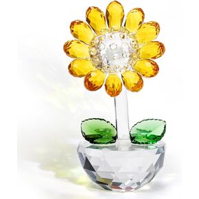 TOPZEA Crystal Sunflower Figurine, Glass Flower Collectibles Sunflower Ornament Status Desk Crystal Paperweight with Gift Box Small Flower Bouquet Table Centerpiece for Home Decor, Souvenir Gifts