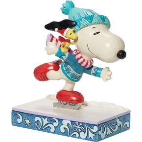 Enesco Peanuts by Jim Shore Collection Snoopy and Woodstock Ice Skating Figurine- Stone Resin Hand Crafted Painted Collectible Peanuts Snoopy Figurines Christmas Home Decor Statue, 6.25 Inch