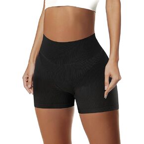 AURUZA Workout Shorts Women, Sexy High Waist Gym Shorts Women, Seamless Ribbed Biker Shorts for Women, Athletic Yoga Shorts