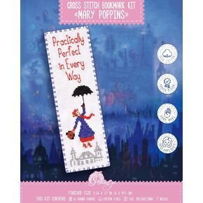 'Rainy Day' Counted Cross Stitch Bookmark Kit for Adults - DIY Embroidery Book Marker Set with Paper Pattern, 16 Count Aida Canvas and Pre-Sorted Floss