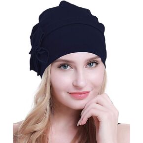 osvyo Cotton Chemo Turbans headwear Beanie Hat Cap for Women Cancer Patient Hairloss NAVY BLUE