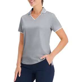 Hiverlay Polo Shirts for Women Golf Shirts V Neck Collared Tennis Shirts Quick Dry Sun Protection Lightweight Grey XXXL