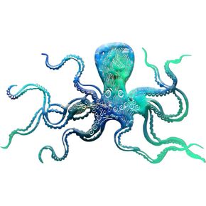 Zhengmy Octopus Metal Wall Art Decor Nautical Octopus Wall Sculpture Beach Decor Ocean Wall Hanging for Home Garden Office Indoor Outdoor, 18 x 11 Inches