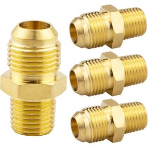 (5PCS) 3/8 Flare to 1/2 NPT Male Brass Tube Fitting, Flare Half-Union, Brass Couples Tube Pipe Fitting Connector