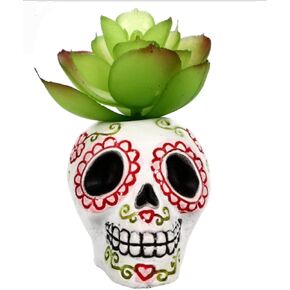 Floral Garden Sugar Skull Artificial Succulent Day of The Dead Halloween
